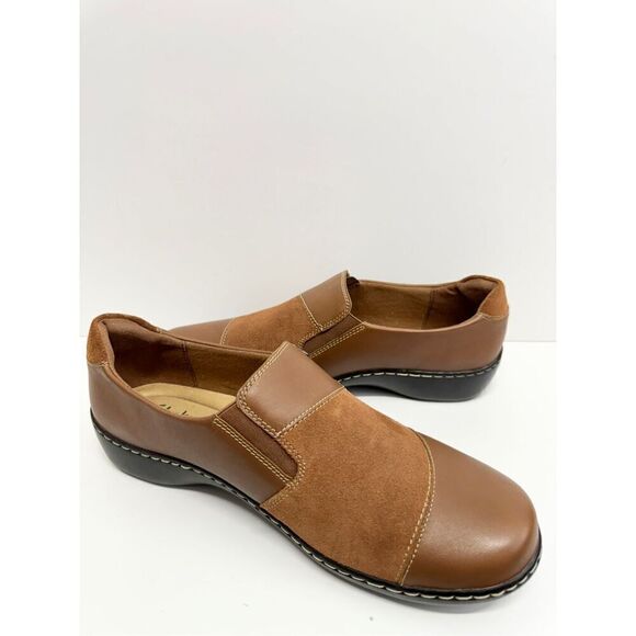 Clarks Leather Slip On Comfort Shoes Size 11 Wide Brown Cora Harbor NEW - Picture 5 of 8